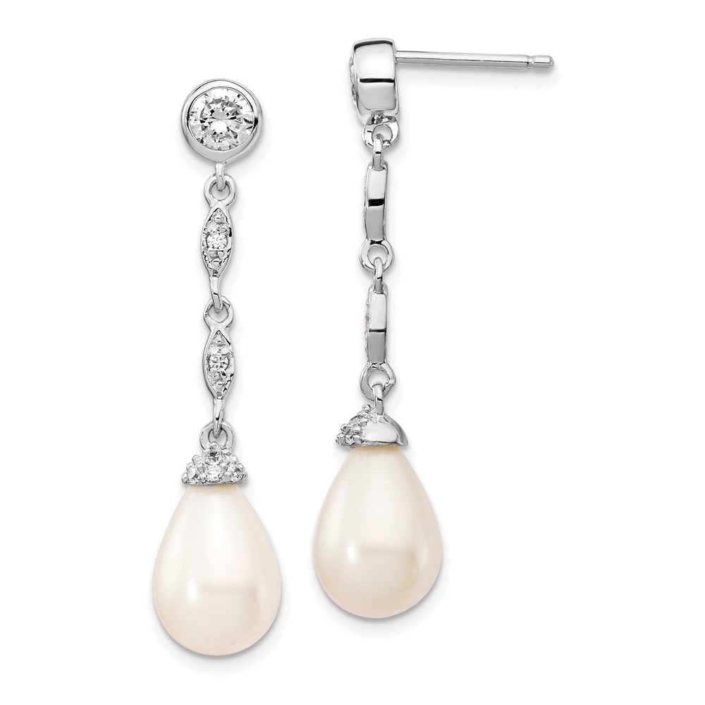 SS Cheryl M Rhodium-plated CZ & FWC Pearl Post Dangle Earrings