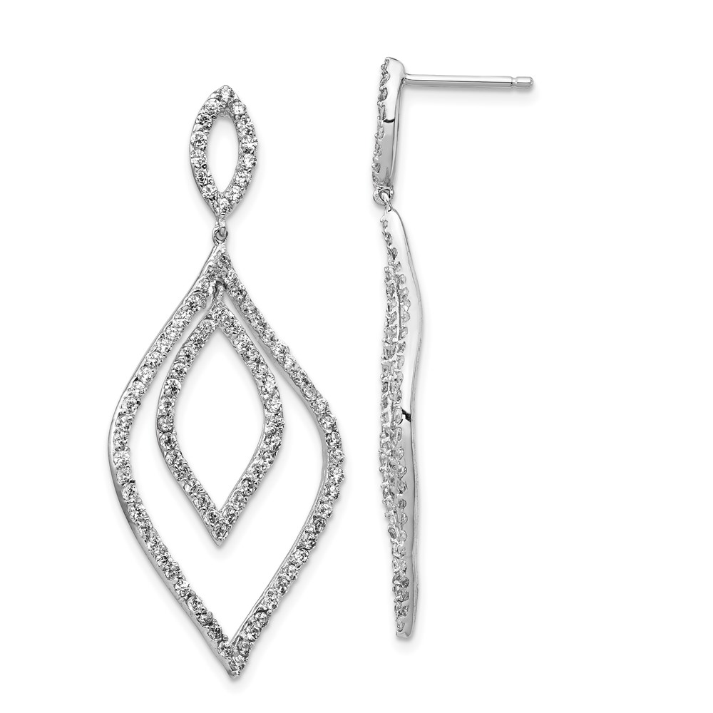 Sterling Silver Cheryl M Rhod-plated CZ Flames Dangle Post Earrings