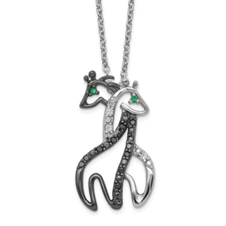 SS Cheryl M Rhod-plated Black White & Green CZ Giraffes Necklace