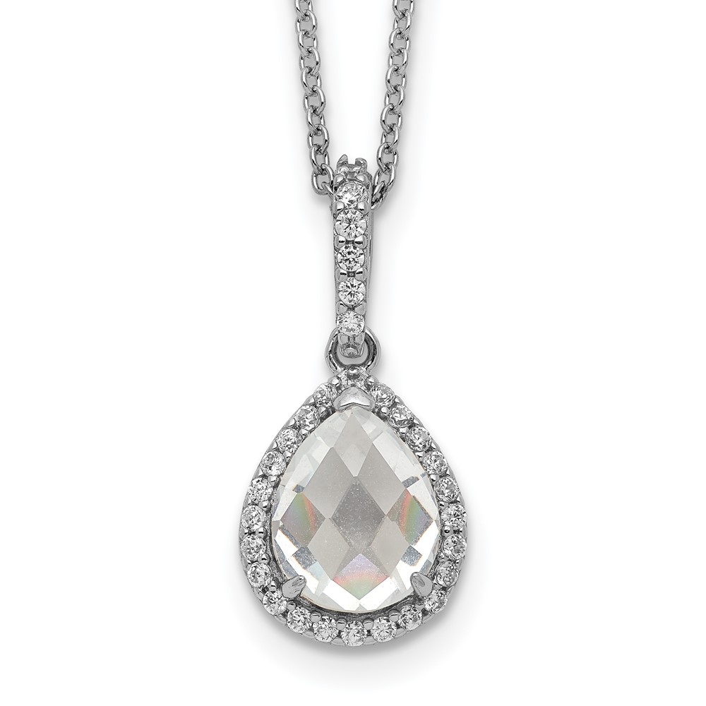 Sterling Silver Cheryl M Rhodium-plated CZ Teardrop Necklace