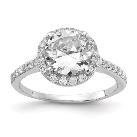 Sterling Silver Cheryl M Rhodium-plated Round Halo CZ Ring