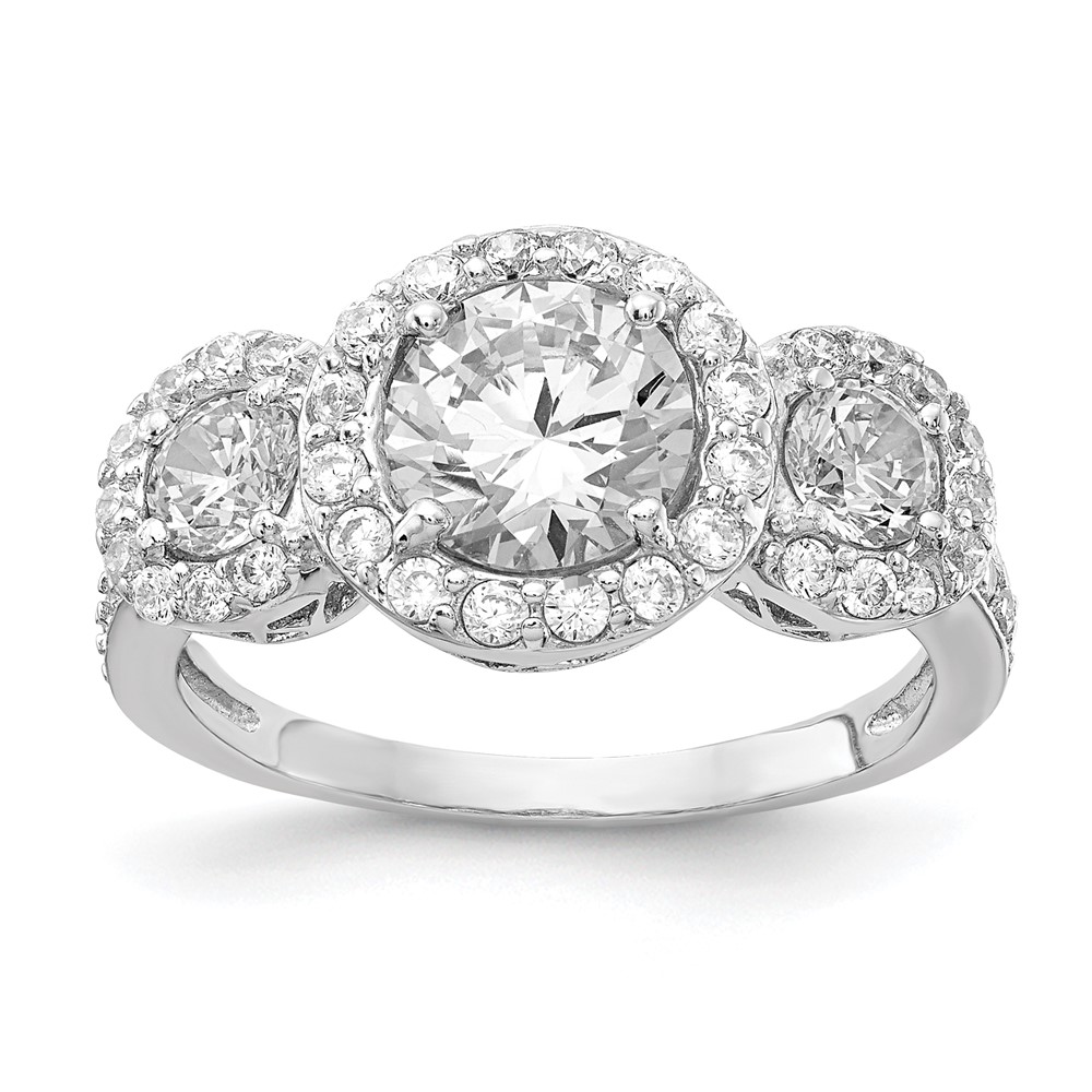 Sterling Silver Cheryl M Rhodium-plated CZ 3-Stone Ring