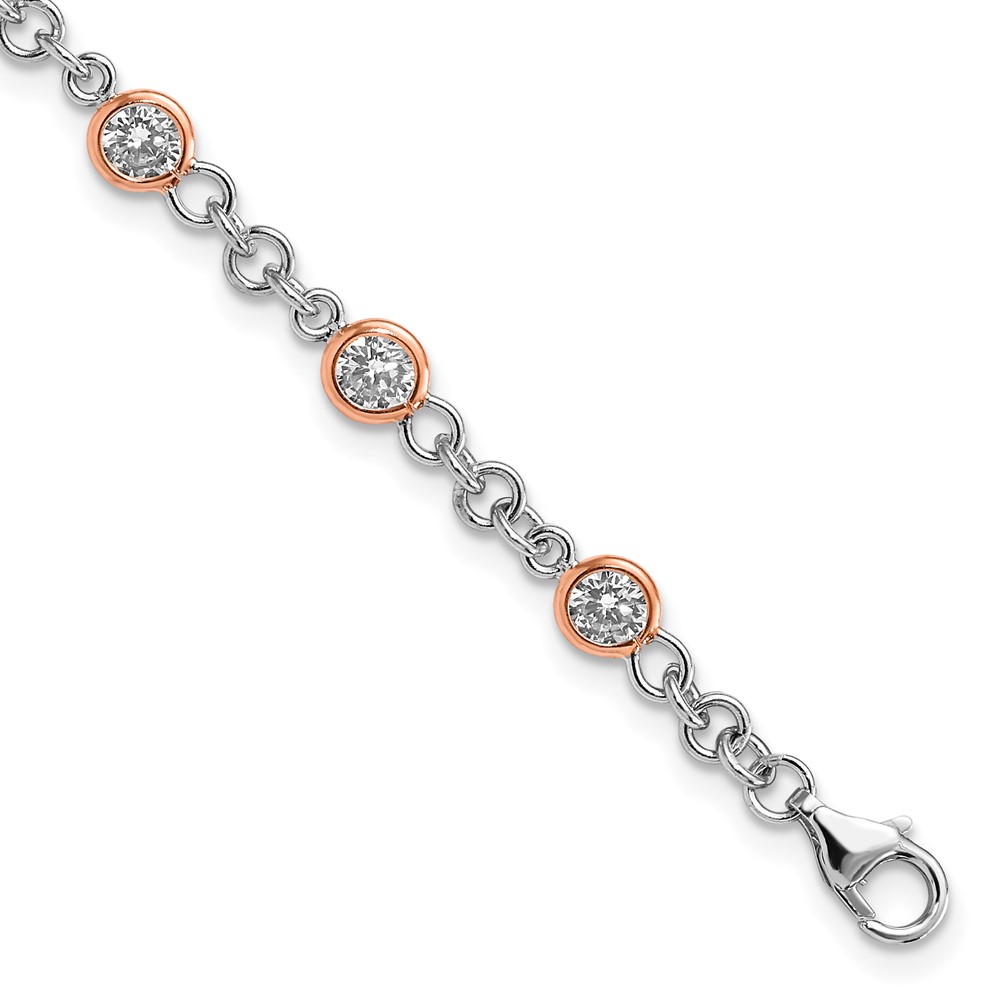 Sterling Silver Cheryl M Rose Gold-plated CZ Station Bracelet