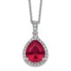 Sterling Silver Cheryl M Rhod-pltd Cr. Ruby & CZ Teardrop Necklace