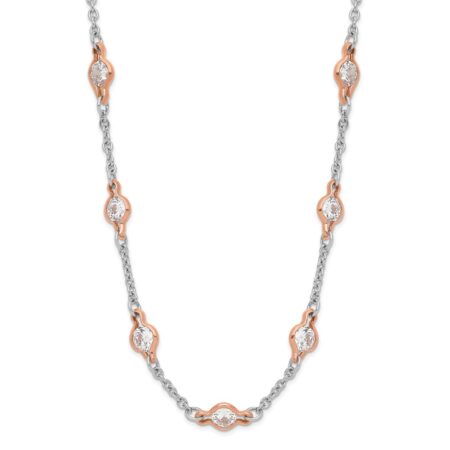 Sterling Silver Cheryl M Rose Gold-plated CZ Station Necklace