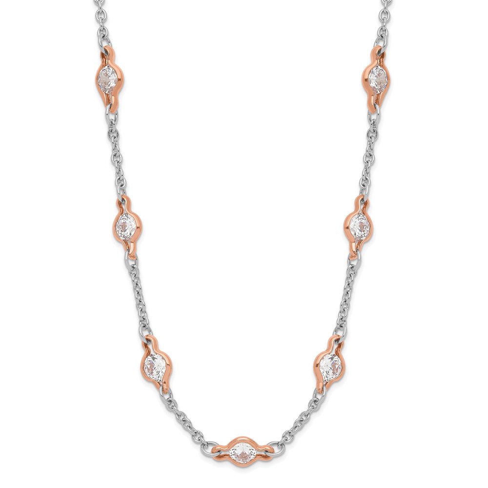 Sterling Silver Cheryl M Rose Gold-plated CZ Station Necklace