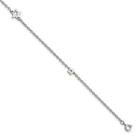 Stainless Steel Polished Stars 9in Plus 1in ext Anklet