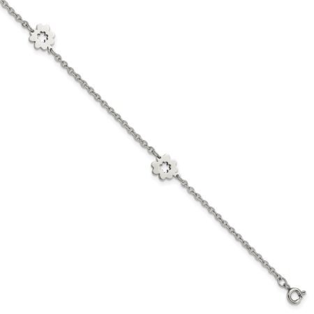 Stainless Steel Polished Flowers 9in Plus 1in ext Anklet