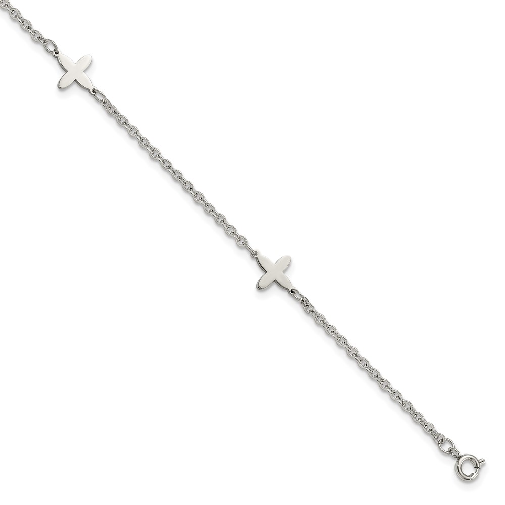 Stainless Steel Polished Cross Charms 9in Plus 1in ext Anklet