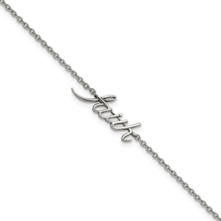 Stainless Steel Polished FAITH 9in Plus 1in ext Anklet