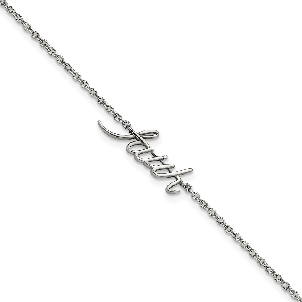 Stainless Steel Polished FAITH 9in Plus 1in ext Anklet