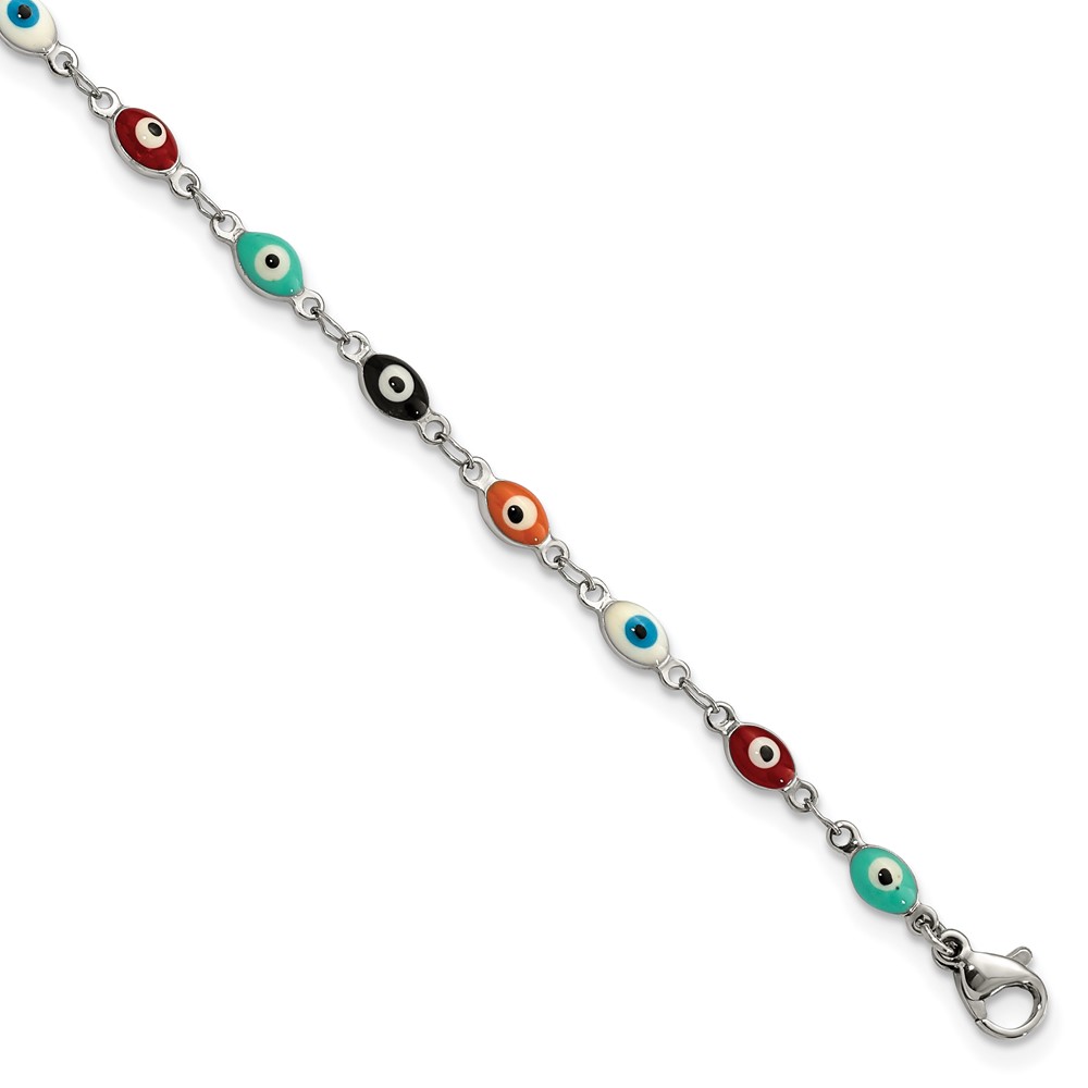 Stainless Steel Polished Enameled Eyes 9in Plus 1in ext. Anklet