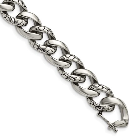 Stainless Steel Antiqued and Polished 8.5in Bracelet
