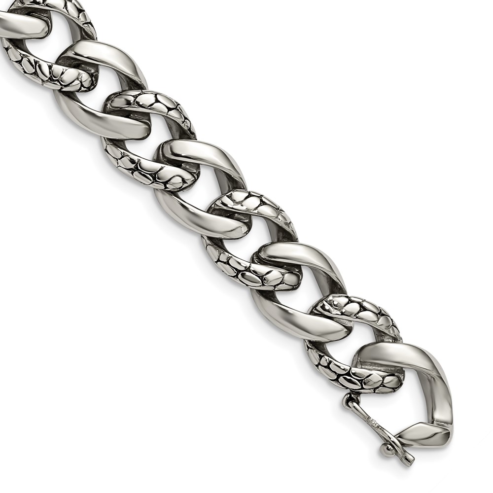 Stainless Steel Antiqued and Polished 8.5in Bracelet
