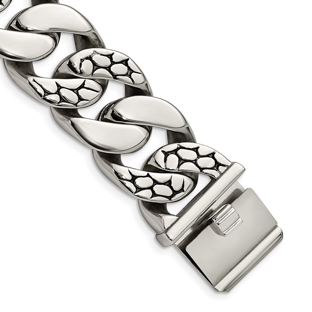 Stainless Steel Antiqued Polished and Textured 9in Bracelet