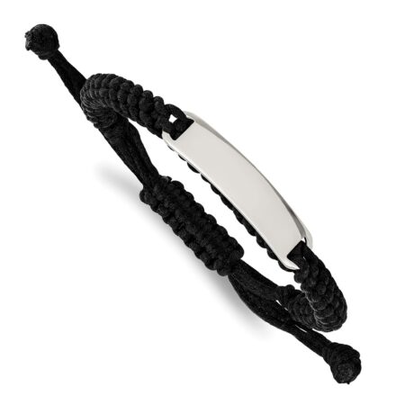 Stainless Steel Polished Black Fabric Adjustable ID Bracelet