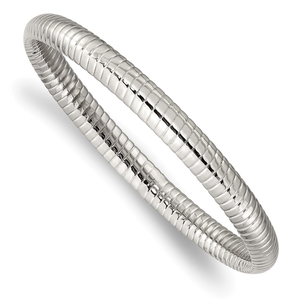 Stainless Steel Polished and Textured Hollow Slip-on Bangle