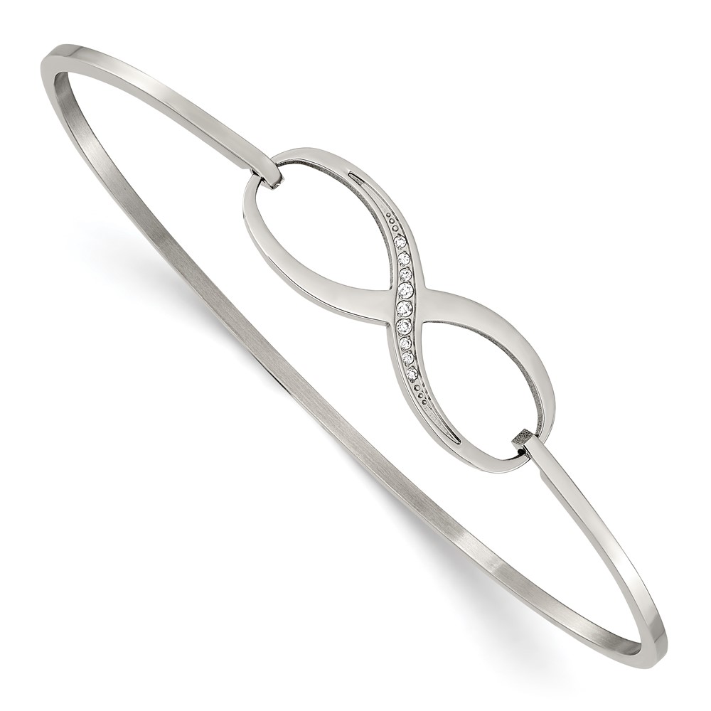 Stainless Steel Polished w/CZ Infinity Symbol Bangle