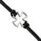 Stainless Steel Antiqued and Polished Cross Black Leather 8.25in Bracelet