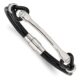 Stainless Steel Polished Black Leather 7.5in ID Bracelet