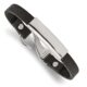 Stainless Steel Polished Black Leather 8.5in ID Bracelet