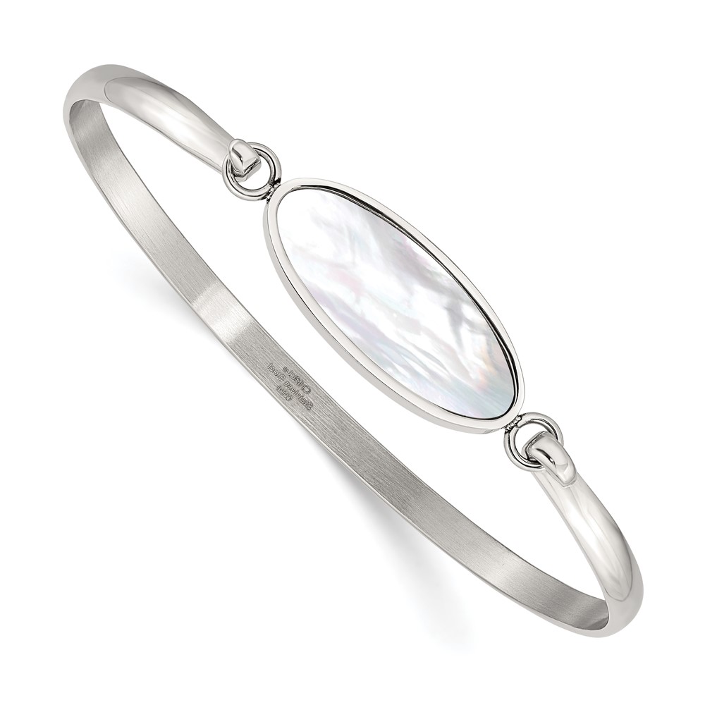 Stainless Steel Polished Oval Mother of Pearl Bracelet