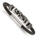 Stainless Steel Polished Black Leather w/Antiqued Beads 8.25in Bracelet