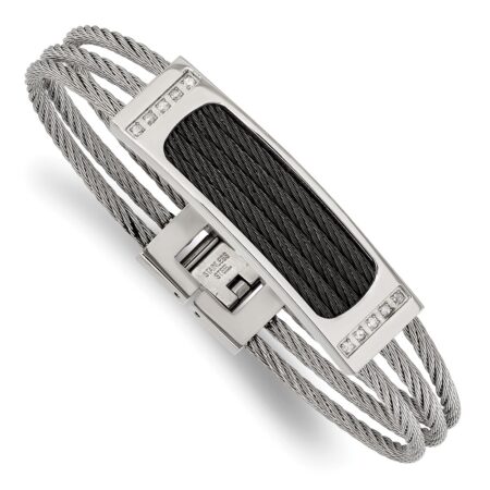 Stainless Steel Polished Black IP-plated .15ct tw. Diamond 7.75in Bracelet