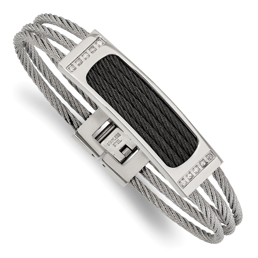 Stainless Steel Polished Black IP-plated .15ct tw. Diamond 7.75in Bracelet