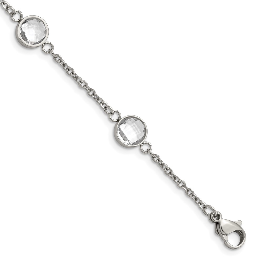 Stainless Steel Polished with Glass 6.5in w/1.25in ext. Bracelet