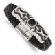 Stainless Steel Antiqued & Polished w/Black Onyx Leather 8.25in Bracelet