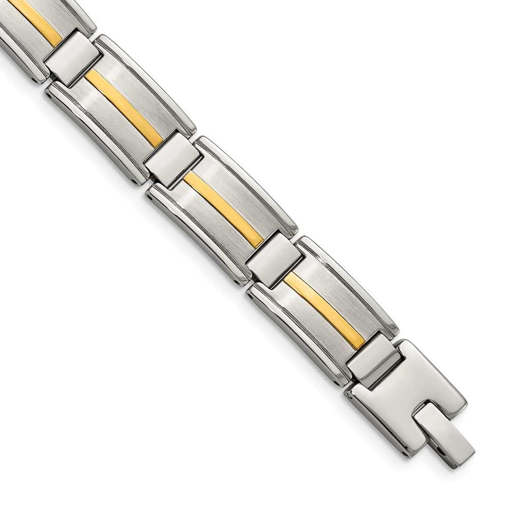 Stainless Steel with 14k Accent 8.75in Brushed & Polished Link Bracelet