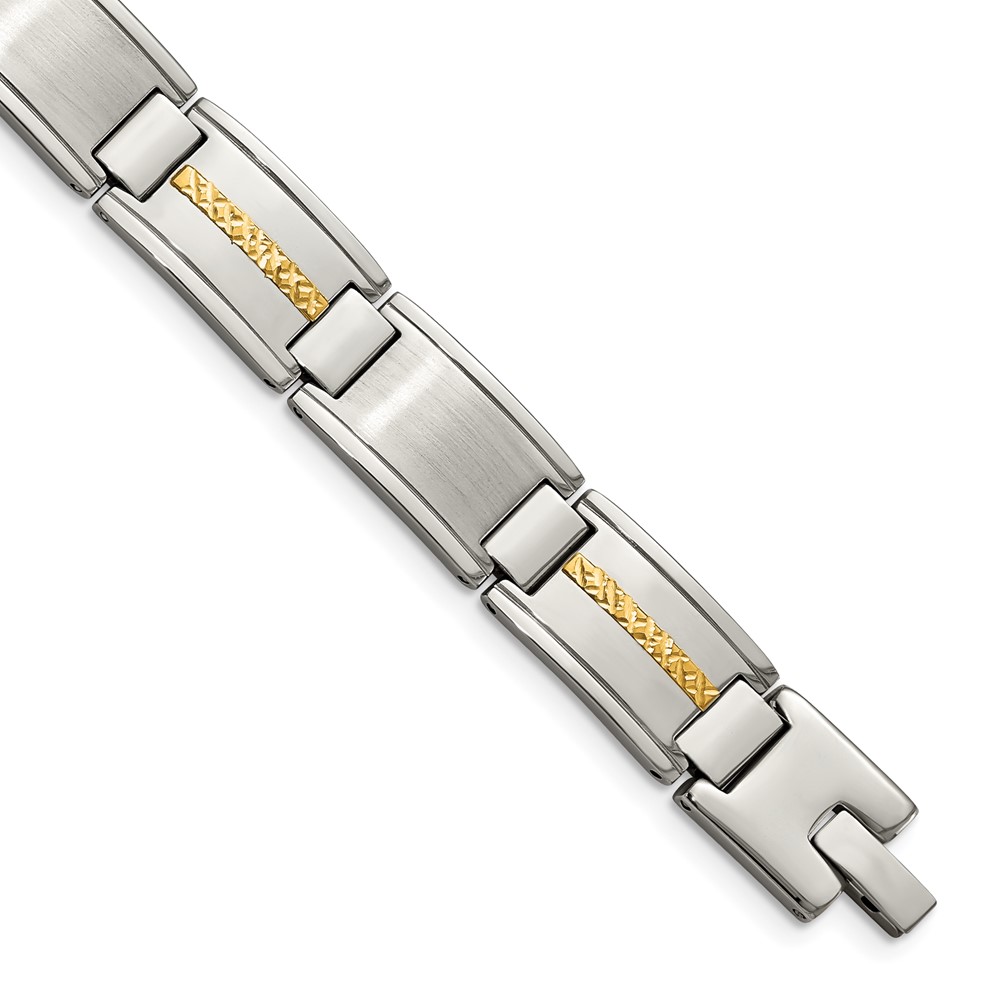 Stainless Steel with 14k Accent 8.75in Brushed & Polished Link Bracelet