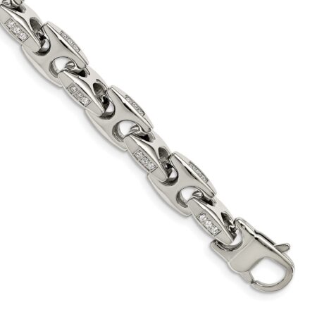 Stainless Steel Polished with CZ 9in Bracelet