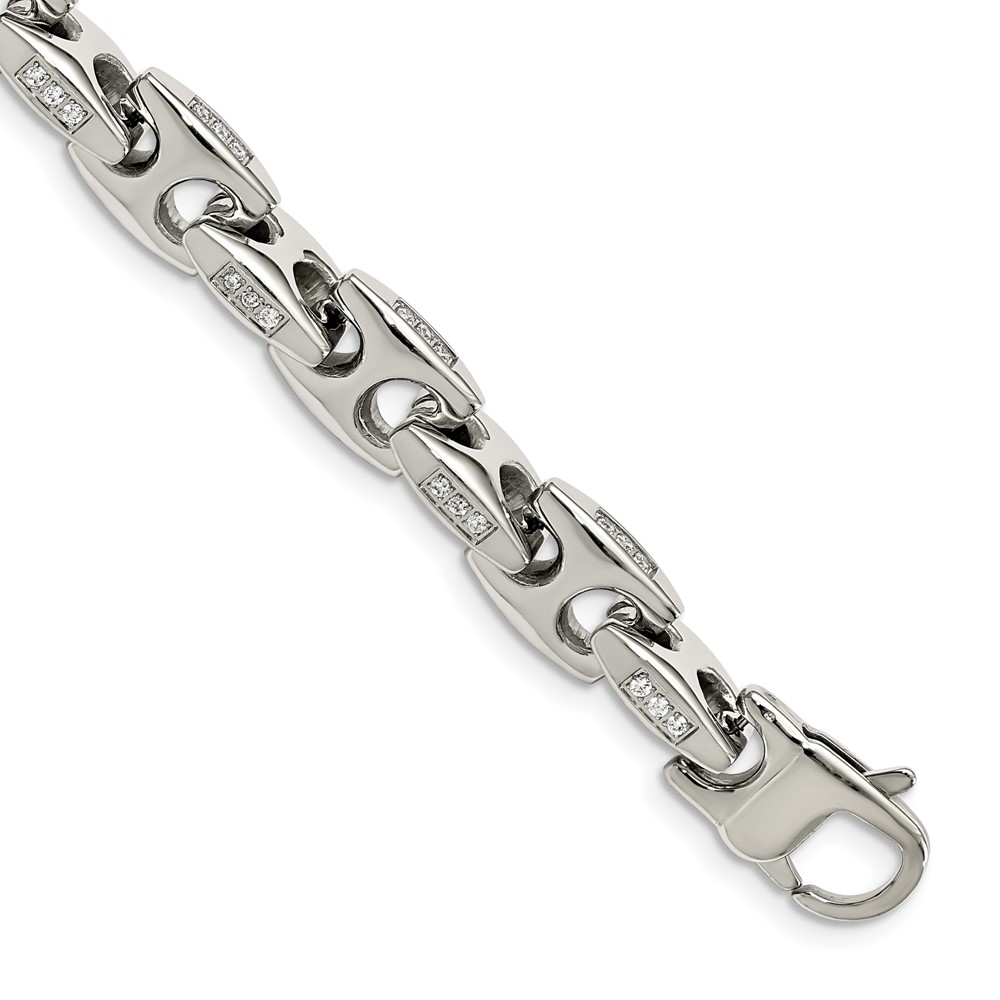 Stainless Steel Polished with CZ 9in Bracelet