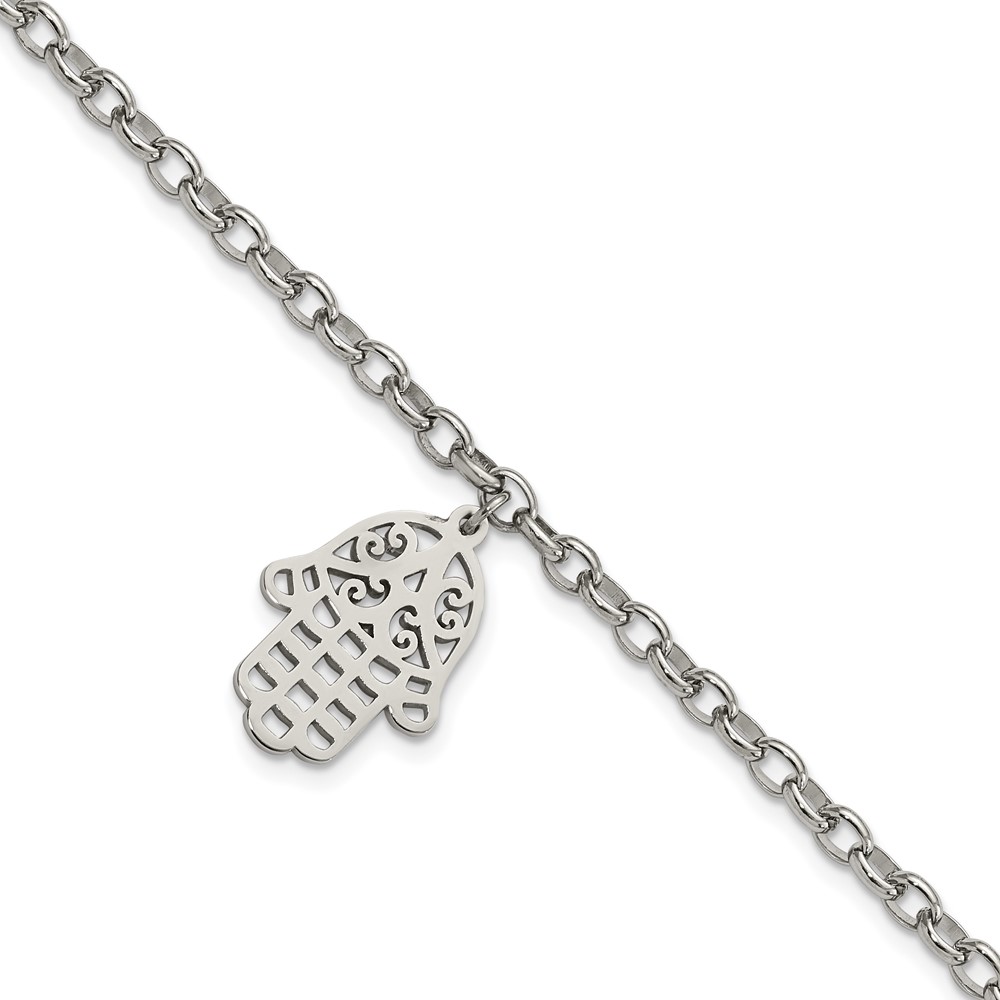 Stainless Steel Polished Chamseh/Hamsa 7in Bracelet