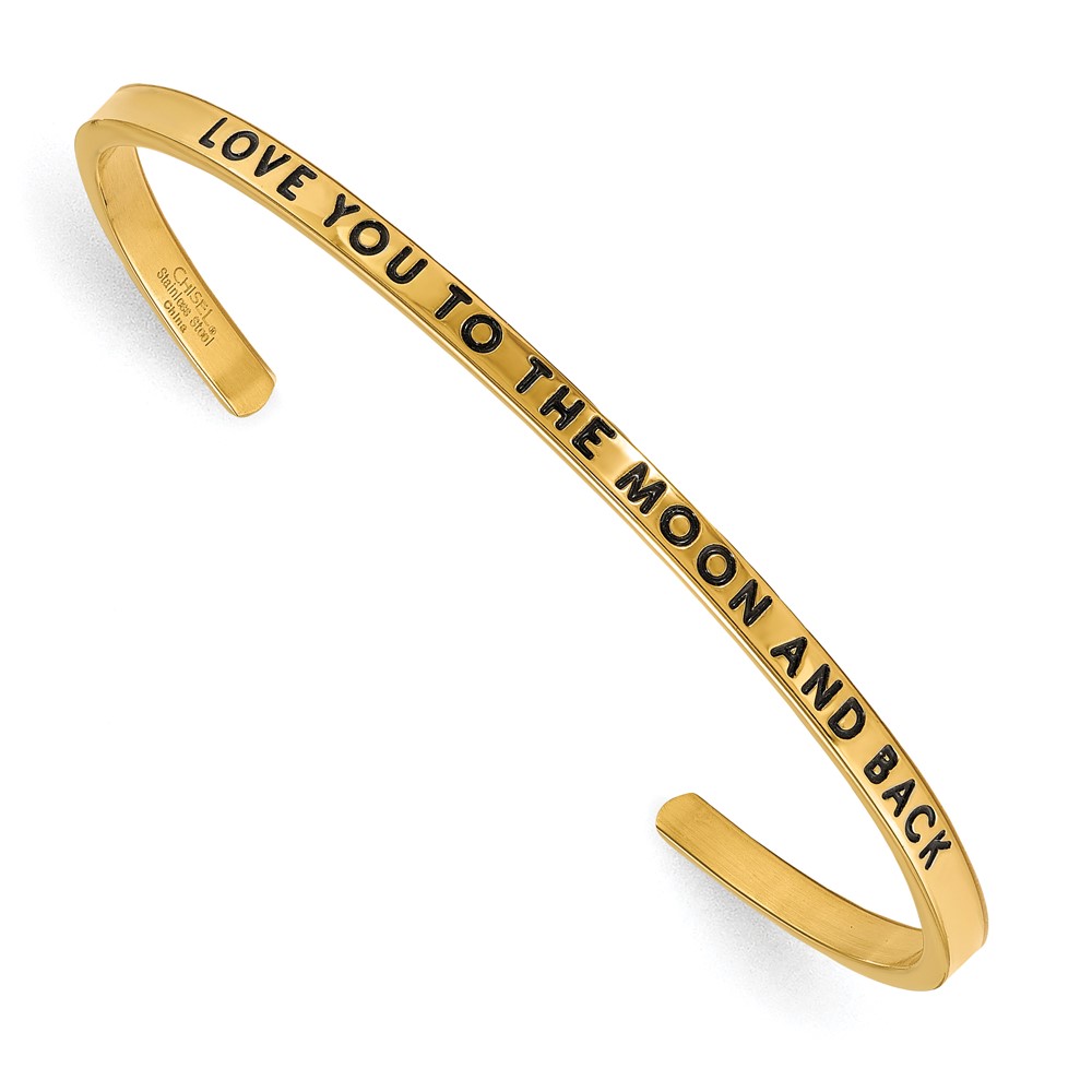 Stainless Steel Polished Yellow IP to the Moon Crystal 3mm Cuff Bangle