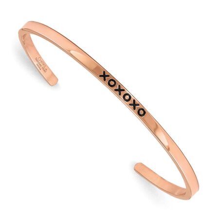 Stainless Steel Polished Rose IP-plated xoxoxo Crystal 3mm Cuff Bangle