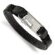 Stainless Steel Brushed Black Genuine Leather 8in Bracelet