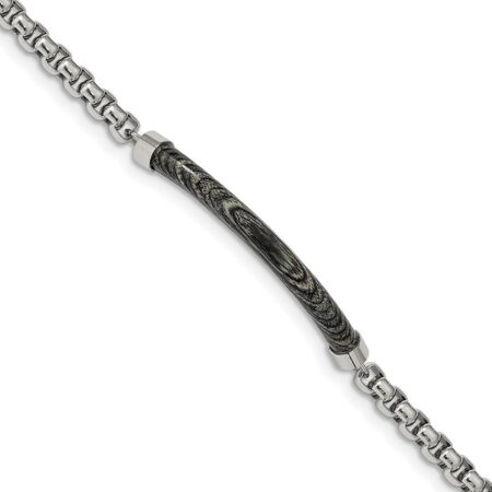 Stainless Steel Polished with Grey Wood 8.75in Bracelet