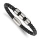 Stainless Steel Brushed and Polished Leather 8.5in Bracelet