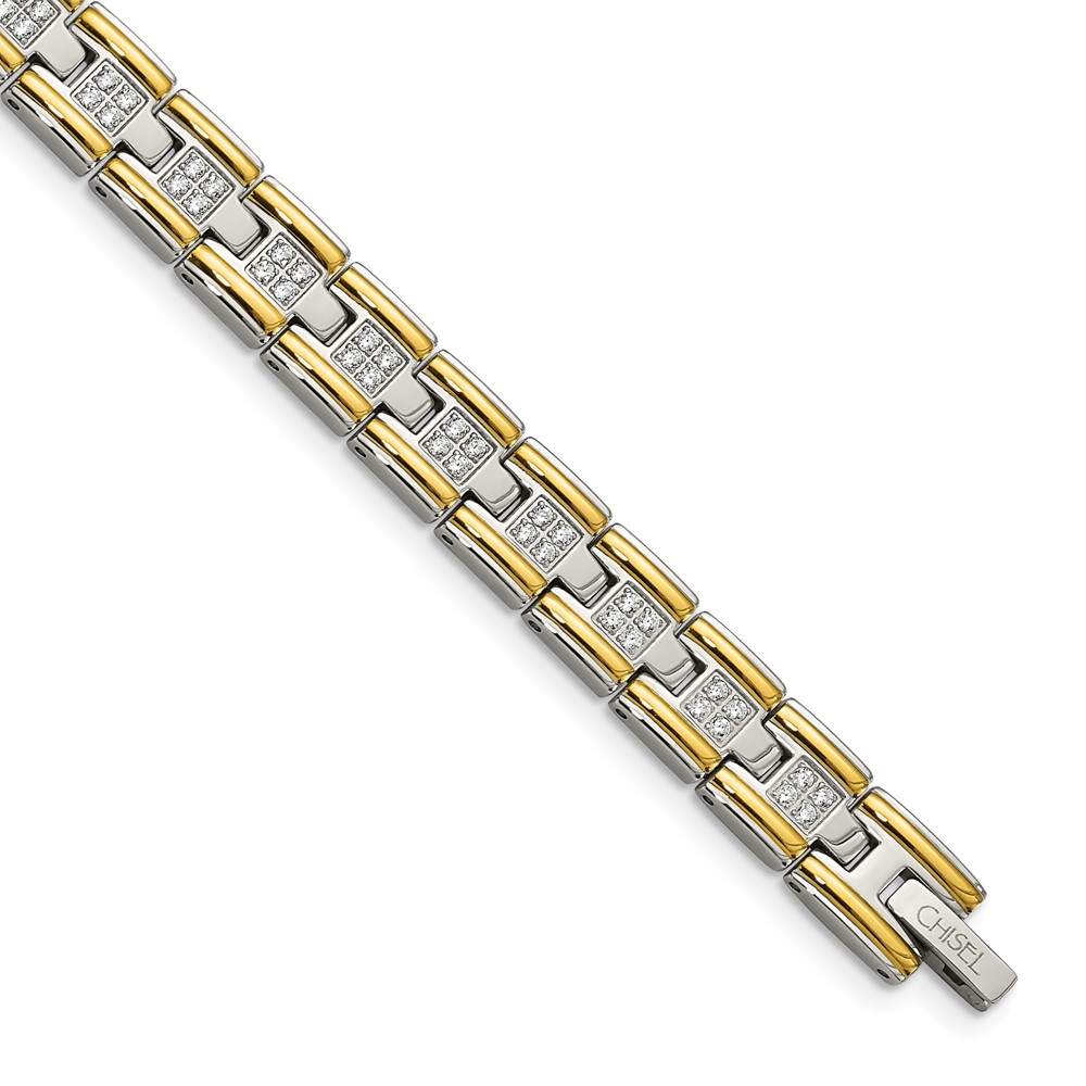Stainless Steel Polished Yellow IP-plated with CZ 8.5in Bracelet