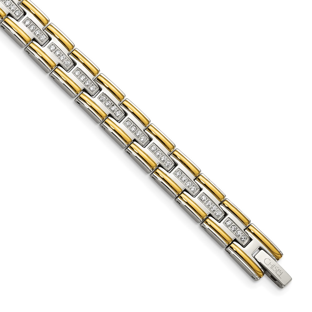 Stainless Steel Polished Yellow IP-plated with CZ 8.5in Bracelet