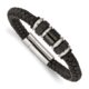 Stainless Steel Brushed & Polished Black IP Leather & Rubber Bracelet
