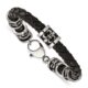 Stainless Steel Antiqued & Polished Fleur De Lis/Dragon Leather Bracelet