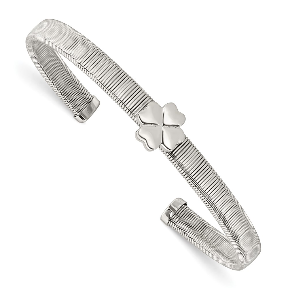 Stainless Steel Polished Flexible Four Leaf Clover Bangle