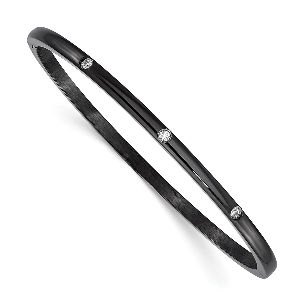 Stainless Steel Polished Black IP-plated w/CZ Bangle