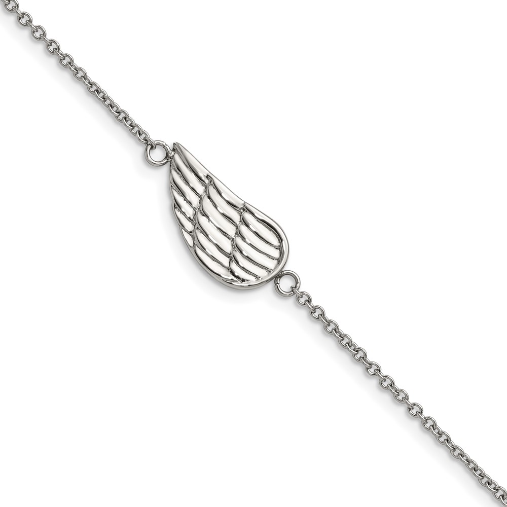 Stainless Steel Brushed & Polished Angel Wing w/1.25in ext. Bracelet