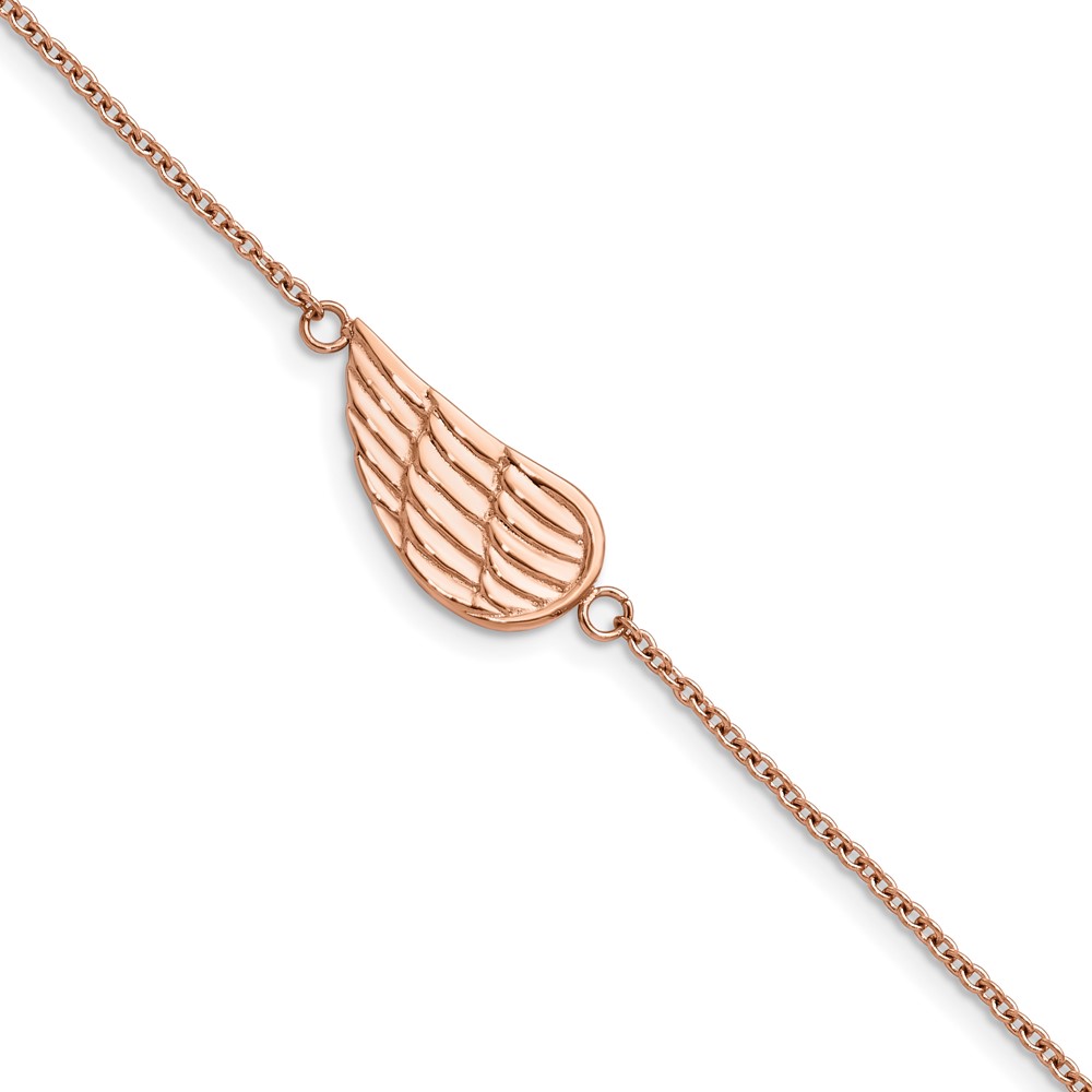 Stainless Steel Brushed/Polished Rose IP Angel Wing w/1.25in ext Bracelet