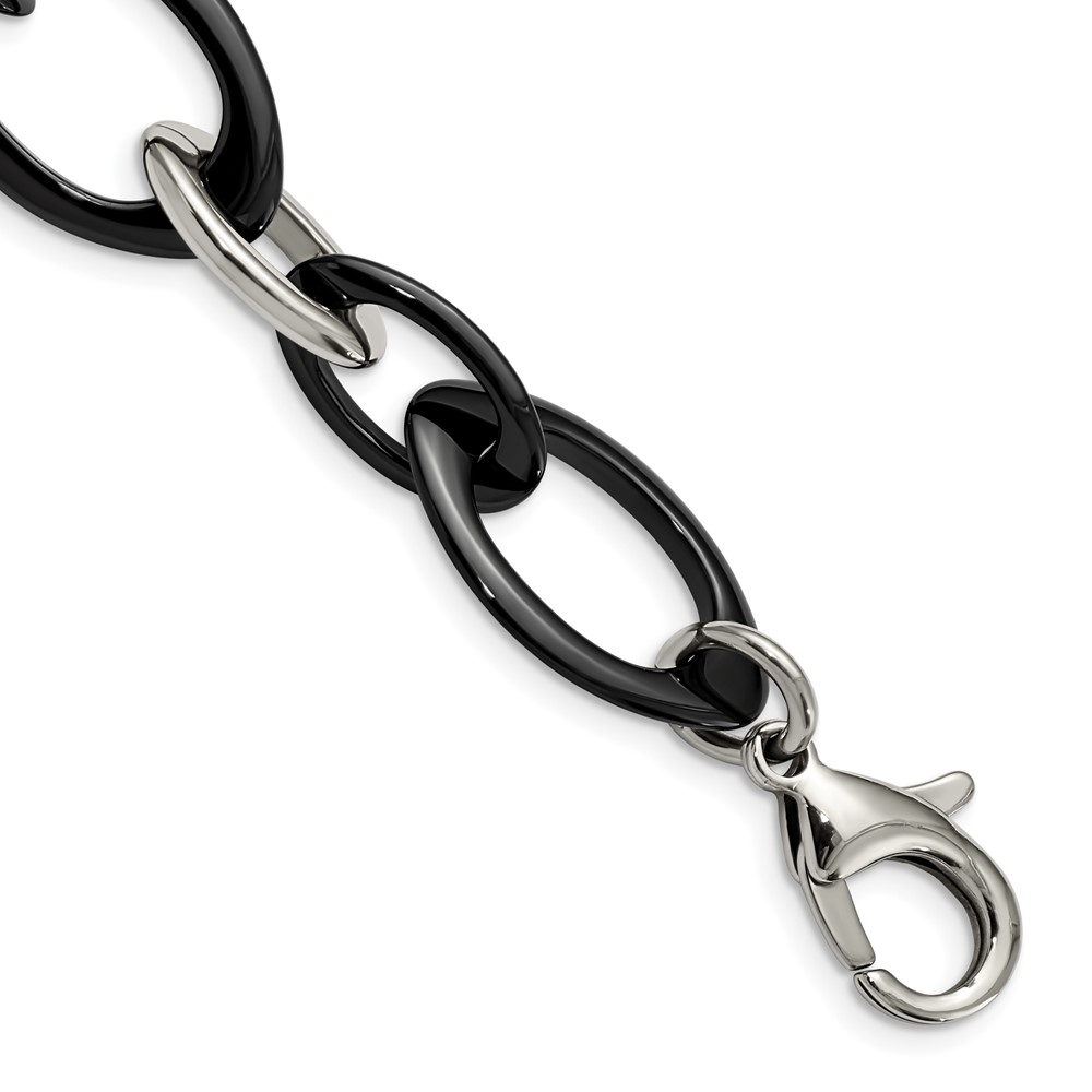 Stainless Steel Polished w/Black Ceramic 8in Bracelet